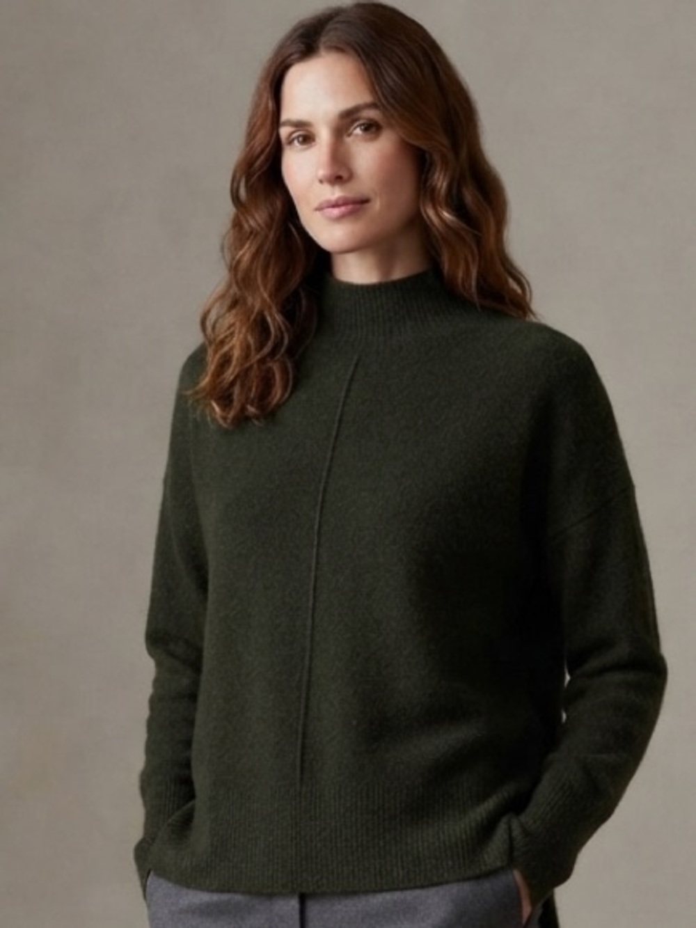Theory Sz S 100% Cashmere Forest Green Relaxed High Collar Sweater
